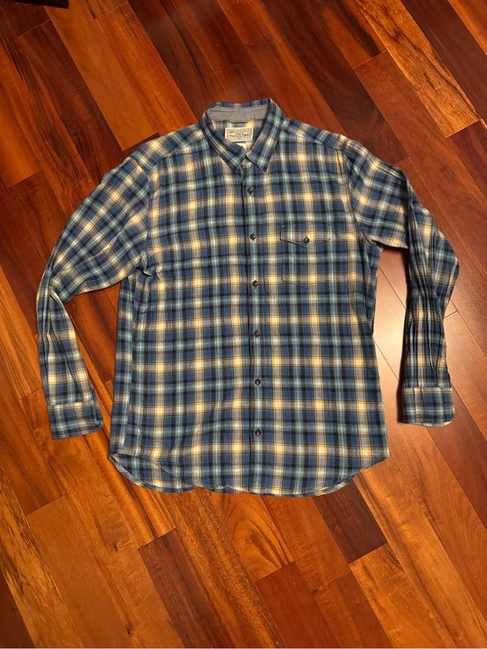 Lucky Brand Blue and Yellow Plaid Button-Down Shirt